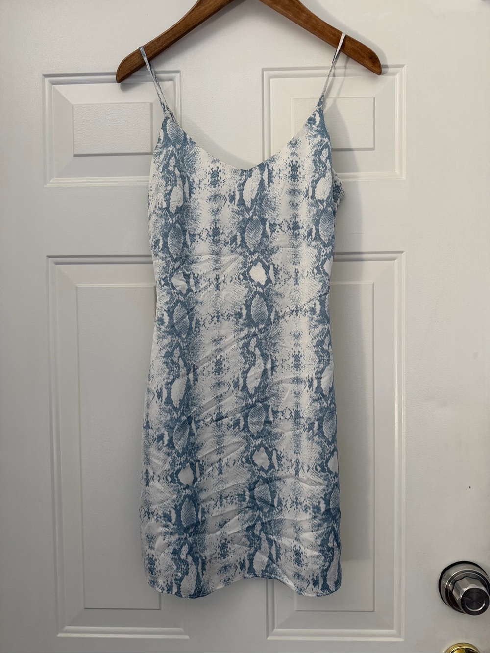 Blue Snake-Print Slip Mini Dress. Sz S
